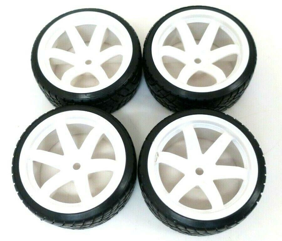 1/10 Scale On-Road 6 Spoke White Rims V-Tread Hard Compound Drift Tires Wheels - WISE GUYS HOBBIES LLC