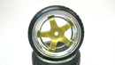 1/10 Scale On-Road 5 Spoke Gold w/ Chrome Lip Rims V-Tread Hard Drift Wheels