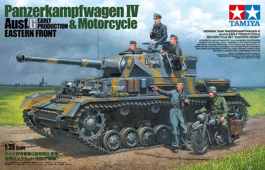 Tamiya 1/35 Panzerkampfwagen IV Ausf G Early & Motorcycle Model Kit 25209 - WISE GUYS HOBBIES LLC