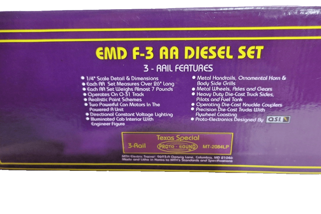 MTH O Scale Premier EMD F - 3 AA Diesel Set Texas Special MT - 2084LP 3 Rail - WISE GUYS HOBBIES LLC