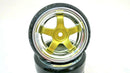 1/10 Scale On-Road 5 Spoke Gold w/ Chrome Lip Rims Hard Drift Tires Wheels 