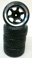 1/10 Scale On-Road 6 Spoke Black w/ Chrome Lip Rims V-Tread Hard Drift Wheels