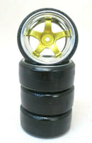 1/10 Scale On-Road 5 Spoke Gold w/ Chrome Lip Rims Hard Drift Tires Wheels 