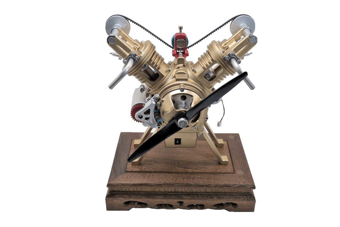 TECHING Alloy Mini Manual Assembly V2 V Twin Double - cylinder Built Model - WISE GUYS HOBBIES LLC