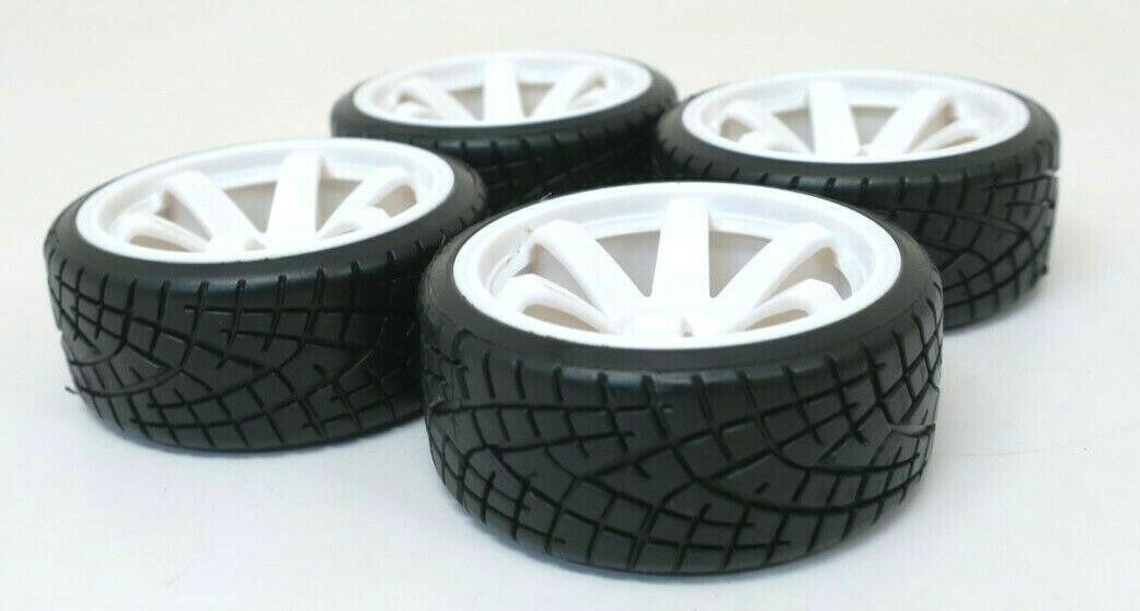 1/10 Scale On-Road 6 Spoke White Rims V-Tread Hard Compound Drift Tires Wheels - WISE GUYS HOBBIES LLC