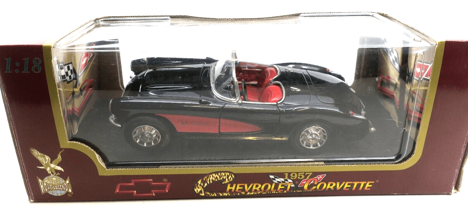 Road Legends- 1957 Chevrolet Corvette Black - 1:18 Diecast - WISE GUYS HOBBIES LLC