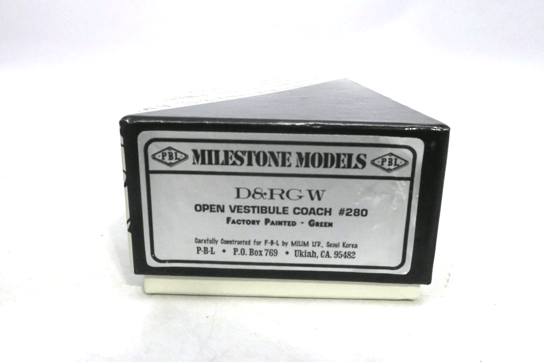 HO BRASS PBL Milestone Models D&RGW OPEN VESTIBULE COACH 280 GREEN - WISE GUYS HOBBIES LLC