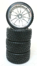 1/10 Scale On-Road 12 Spoke Chrome Rims V-Tread Hard Drift Tires RC Wheels 3mm