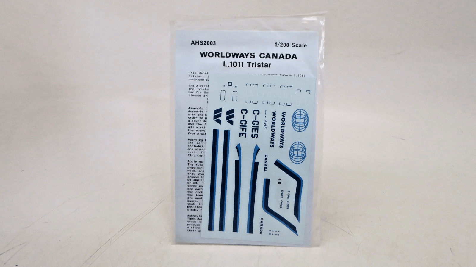 Airline Hobby Supplies 1/200 Worldways Canada L.1011 Tristar Decals AHS2003 - WISE GUYS HOBBIES LLC