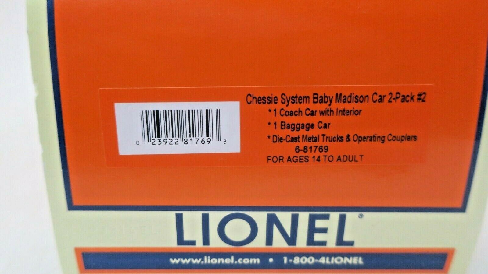 LIONEL 6-81769 CHESSIE SYSTEM BABY MADISON CAR 2-PACK 2, O GAUGE, NIB - WISE GUYS HOBBIES LLC