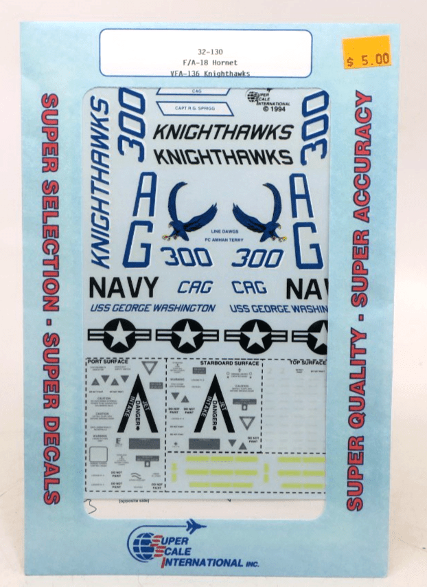 Super Scale International 1/32 F/A-18 Hornet VFA-136 Knighthawks Decals 32-130 - WISE GUYS HOBBIES LLC