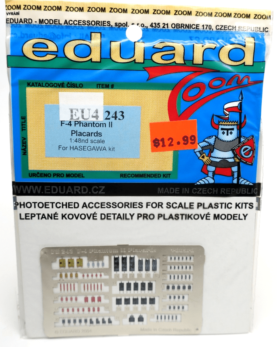 Eduard Zoom 1/48 F - 4 Phantom II Placards Photo - Etch Detail Set EU4243 - WISE GUYS HOBBIES LLC