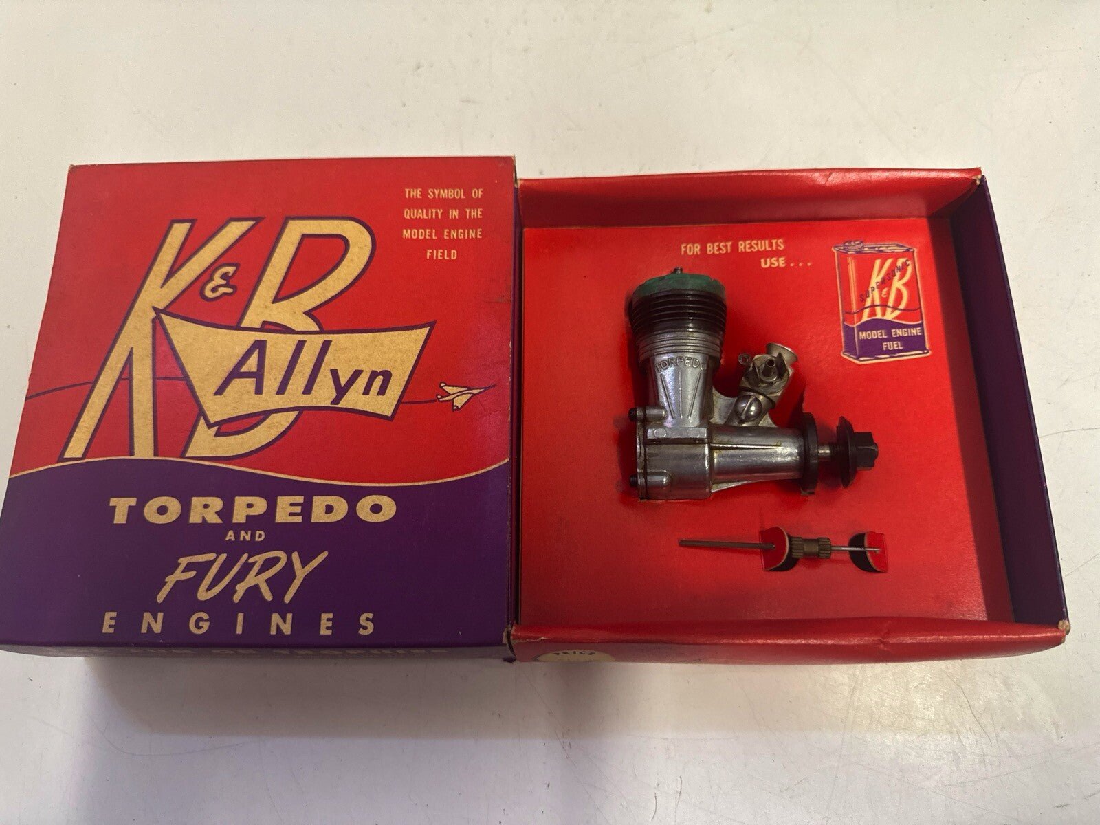 GREEN TOP K & B ALLYN TORPEDO MODEL 23 PLANE ENGINE IN ORIGINAL BOX - WISE GUYS HOBBIES LLC