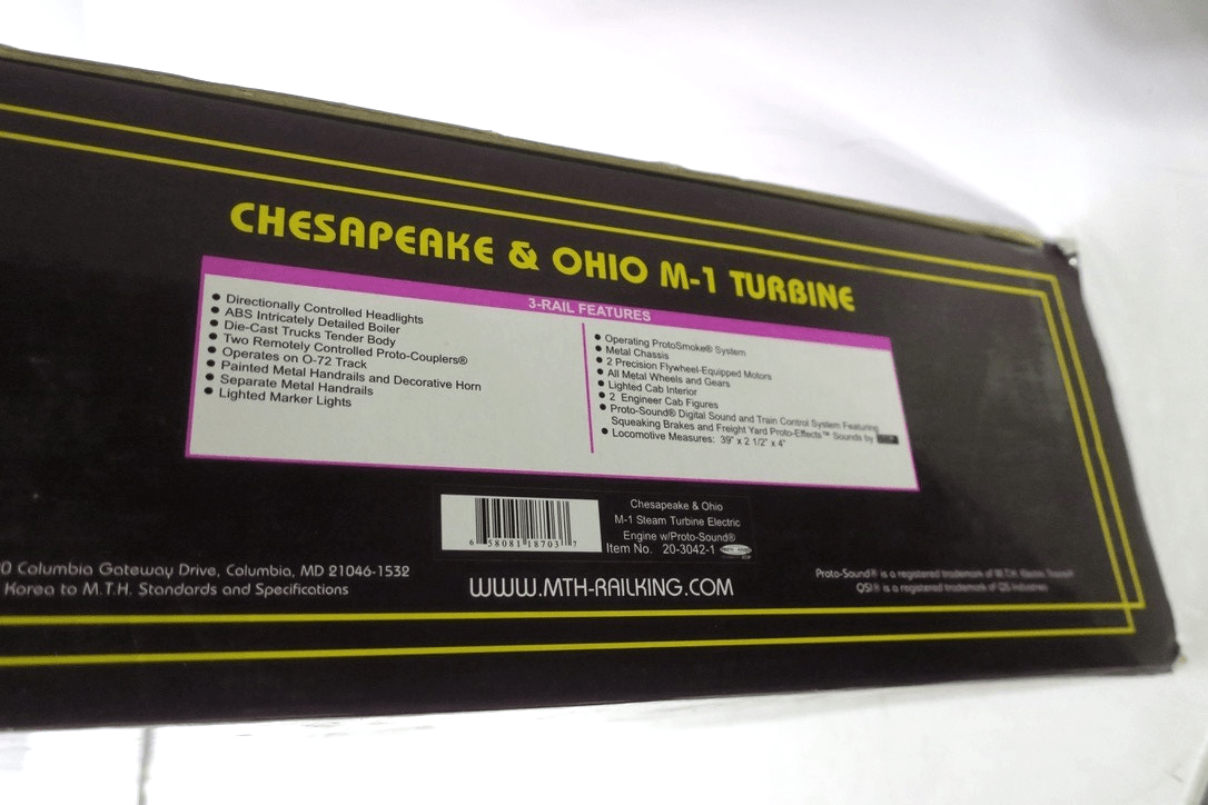 MTH PREMIER CHESAPEAKE OHIO M-1 STEAM TURBINE ENGINE W/ BCR 20-3042-1! O SCALE - WISE GUYS HOBBIES LLC