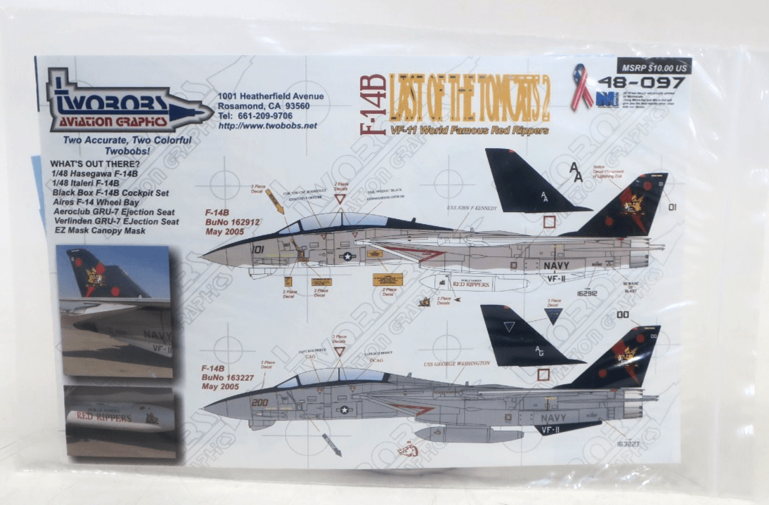 TwoBobs Aviation Graphics 1/48 F-14B Last Of The Tomcats 2 Decals 48-097 - WISE GUYS HOBBIES LLC