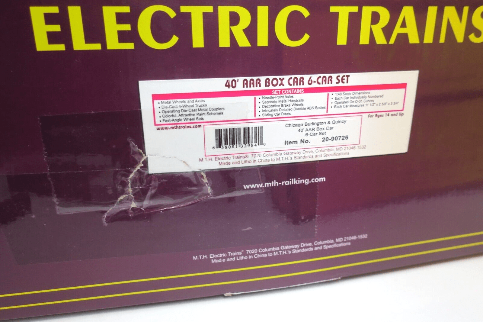 MTH 6-Car 40' AAR Box Car Set - Chicago Burlington & Quincy 20-90726 - WISE GUYS HOBBIES LLC