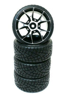 1/10 Scale On-Road Aluminum Black 5Y Spoke Rims W/ Hard Compound Drift Tires