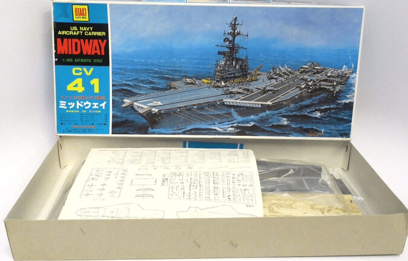 Vintage Otaki 1/800 US Navy Aircraft Carrier Midway Motorized Model Kit - WISE GUYS HOBBIES LLC
