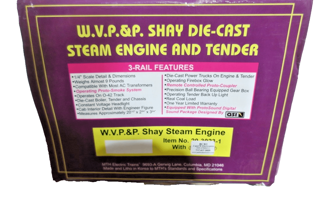 MTH Die - cast Shay Steam Locomotive  20 - 3023 - 1 - WISE GUYS HOBBIES LLC