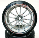 1/10 Scale On-Road 12 Spoke Chrome Rims V-Tread Hard Drift Tires RC Wheels 3mm