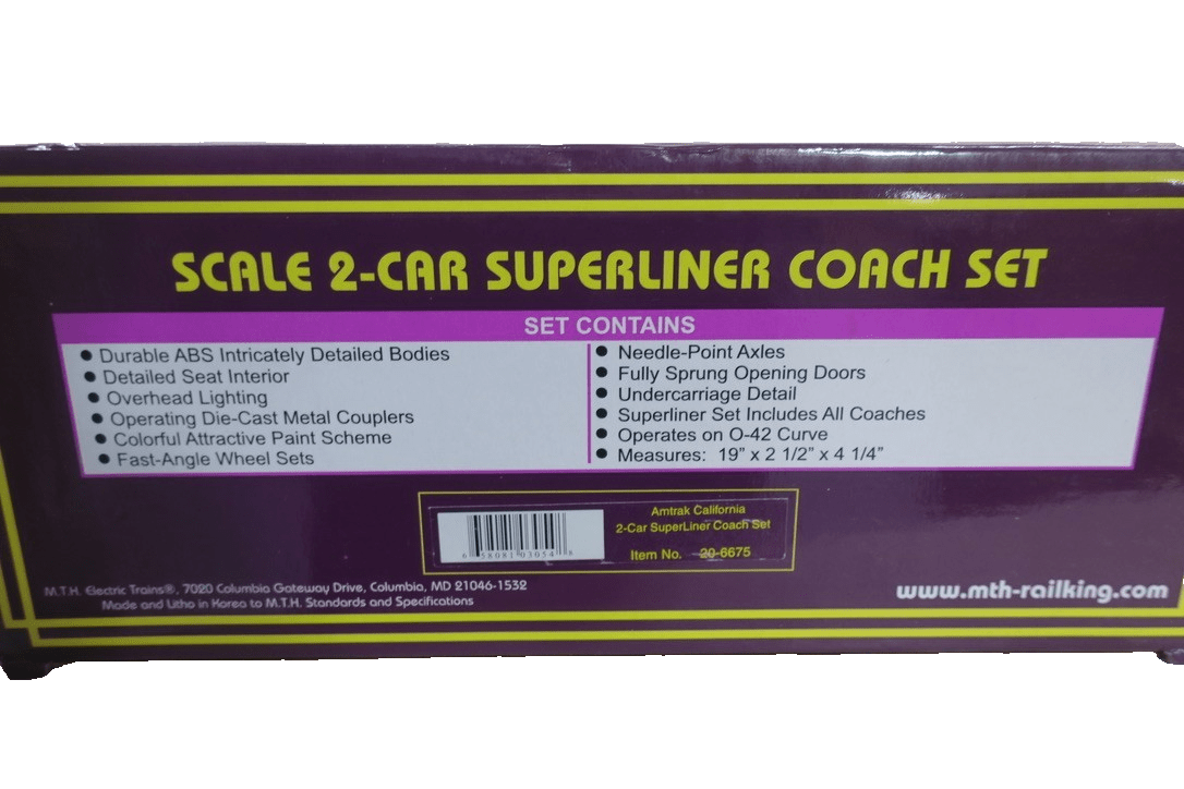 MTH RailKing 20 - 6675 Amtrak California 2 Car Super Liner Coach Set - WISE GUYS HOBBIES LLC