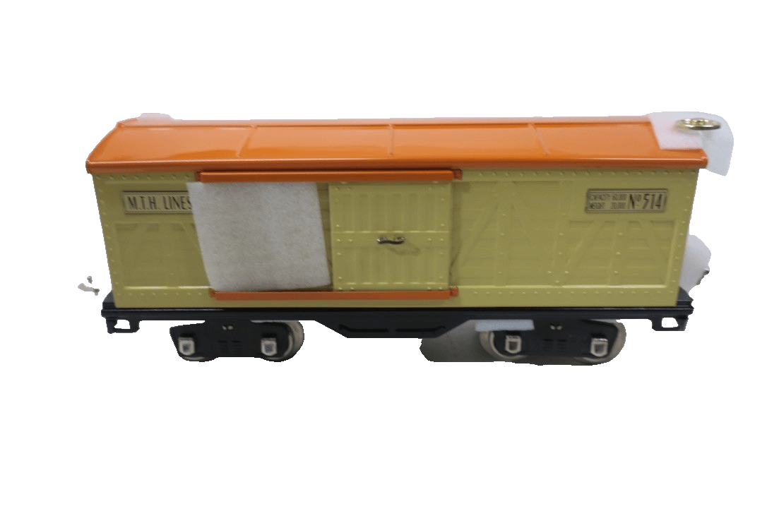 MTH TINPLATE STANDARD GAUGE 514 REEFER CAR CREAM/ORANGE/BRASS 10 - 1086 - NIB - WISE GUYS HOBBIES LLC