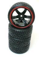 1/10 Scale On-Road 6 Spoke Black Red Lip Rims V-Tread Hard Compound Drift Wheels