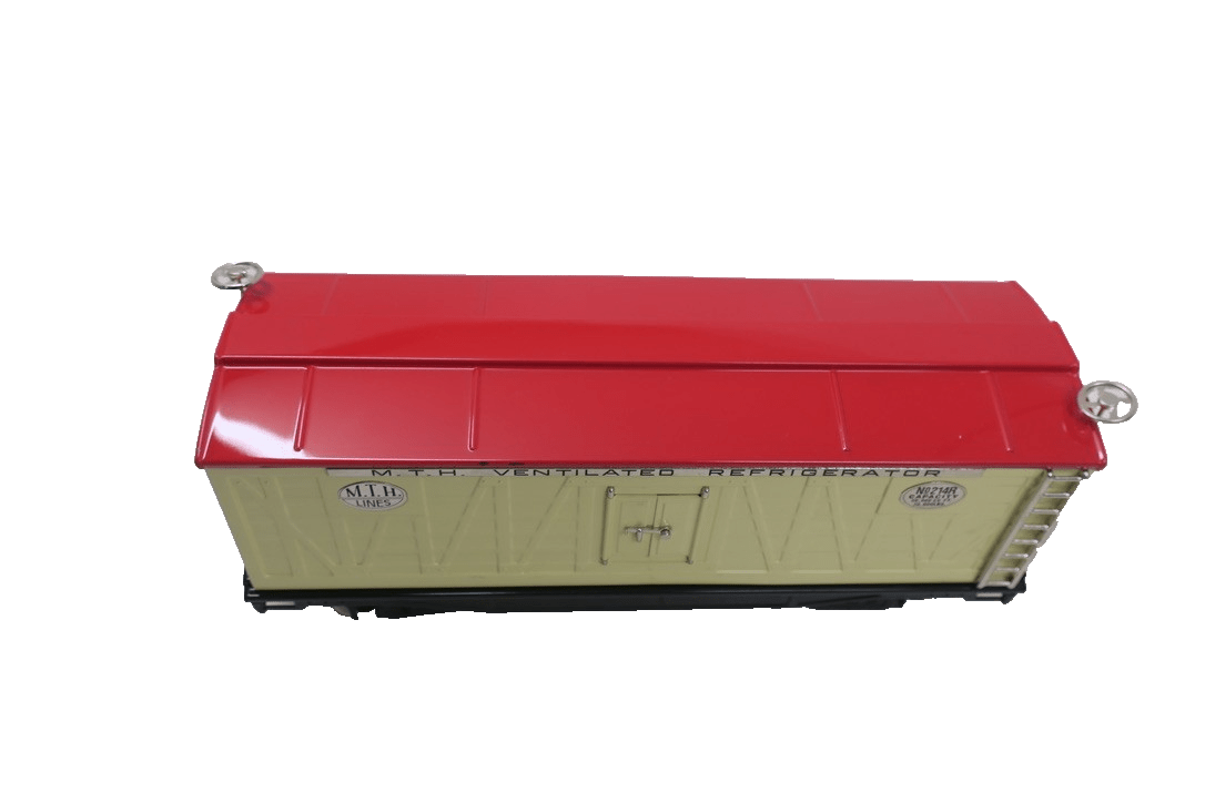 MTH Standard Gauge Reefer Tin plate Traditions 214R Ivory And Red / Nickel Trim - WISE GUYS HOBBIES LLC