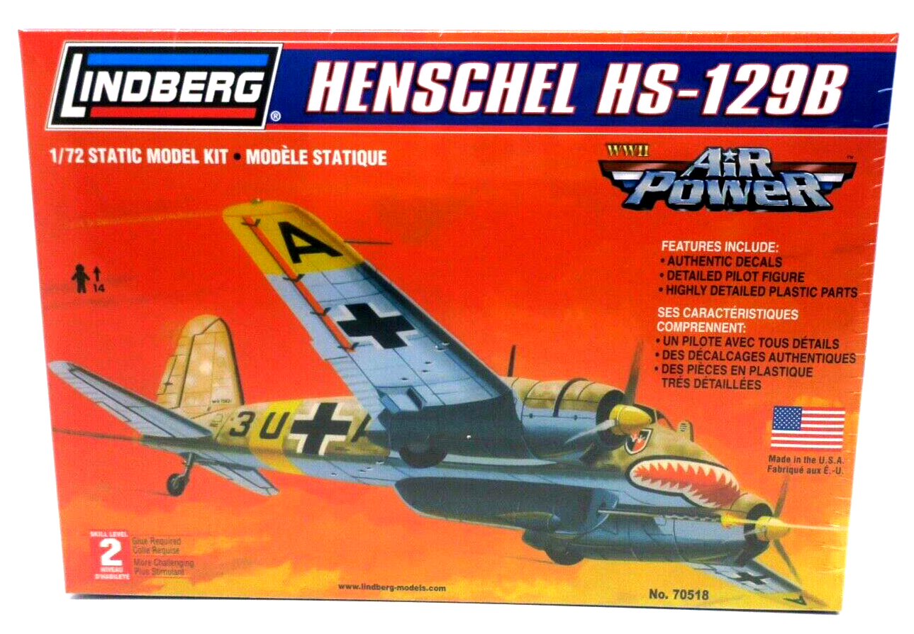 Lindberg Air Power 1/72 Henschel HS-129B Model Kit No. 70518 - WISE GUYS HOBBIES LLC