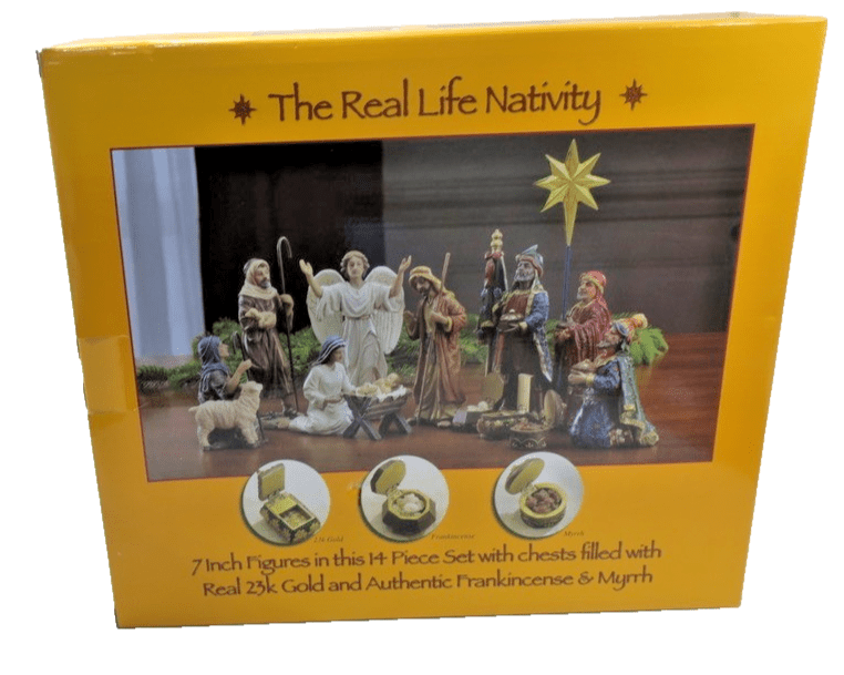 Three Kings Gifts 7" Real Life Nativity w/ Real 23k Gold Frankincense Myrrh - WISE GUYS HOBBIES LLC