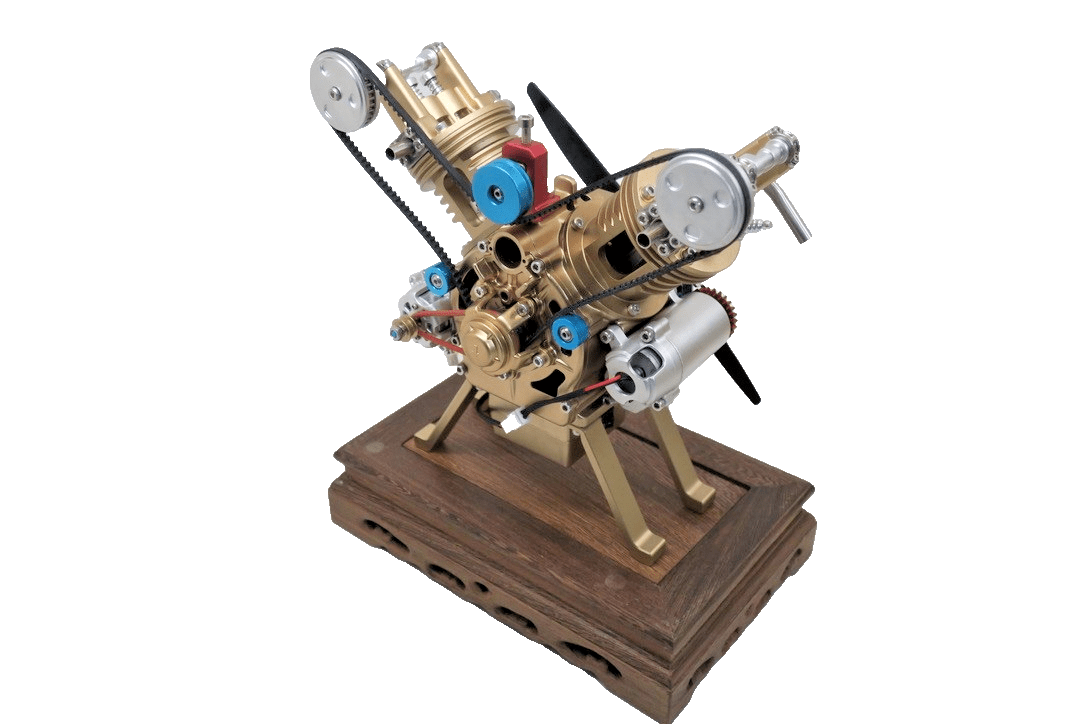 TECHING Alloy Mini Manual Assembly V2 V Twin Double - cylinder Built Model - WISE GUYS HOBBIES LLC