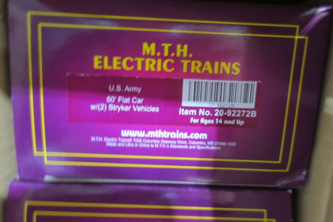 MTH 20 - 92272 U.S. Army 4 - Car Set 60' Flat Car Set w/(2) Stryker Vehicles NEW - WISE GUYS HOBBIES LLC