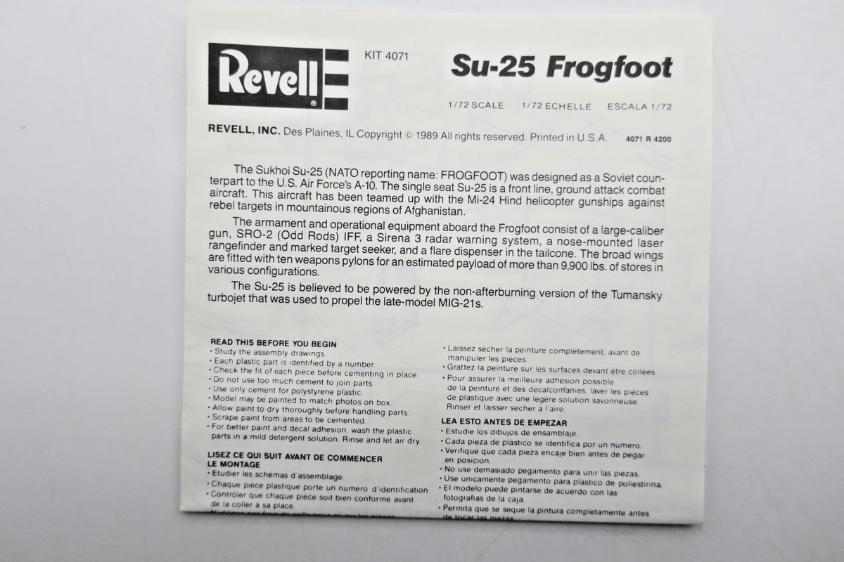 Revell 1/72 Su - 25 Frogfoot Model Kit 4071 - WISE GUYS HOBBIES LLC
