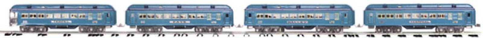 MTH Standard Gauge Tinplate Two Tone Blue Nickel Comet 4 Car Passenger 10-5058 - WISE GUYS HOBBIES LLC
