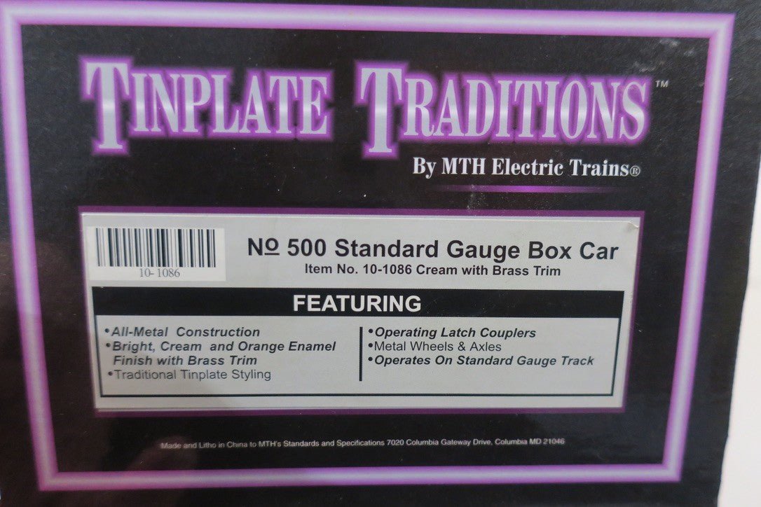 MTH TINPLATE STANDARD GAUGE 514 REEFER CAR CREAM/ORANGE/BRASS 10 - 1086 - NIB - WISE GUYS HOBBIES LLC