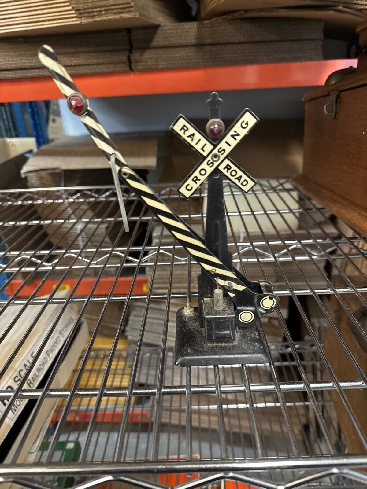MARX TIN LITHO GRADE CROSSING SIGNAL WITH PRESSURE ACTION INTACT - WISE GUYS HOBBIES LLC