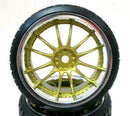 1/10 Scale On-Road 12 Spoke Gold w/ Chrome Lip Rims V-Tread Hard Drift  RC Wheel