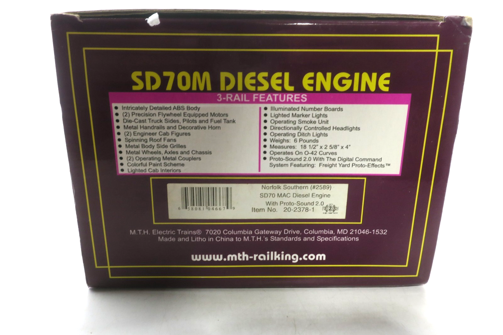 MTH Premier SD70 MAC Norfolk Southern Diesel Engine Proto 2 20-2378-1
