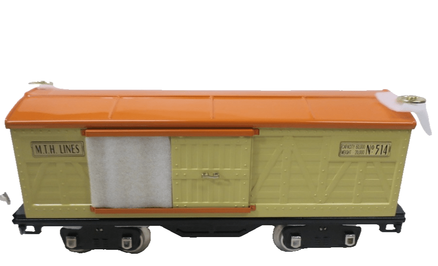 MTH TINPLATE STANDARD GAUGE 514 REEFER CAR CREAM/ORANGE/BRASS 10 - 1086 - NIB - WISE GUYS HOBBIES LLC