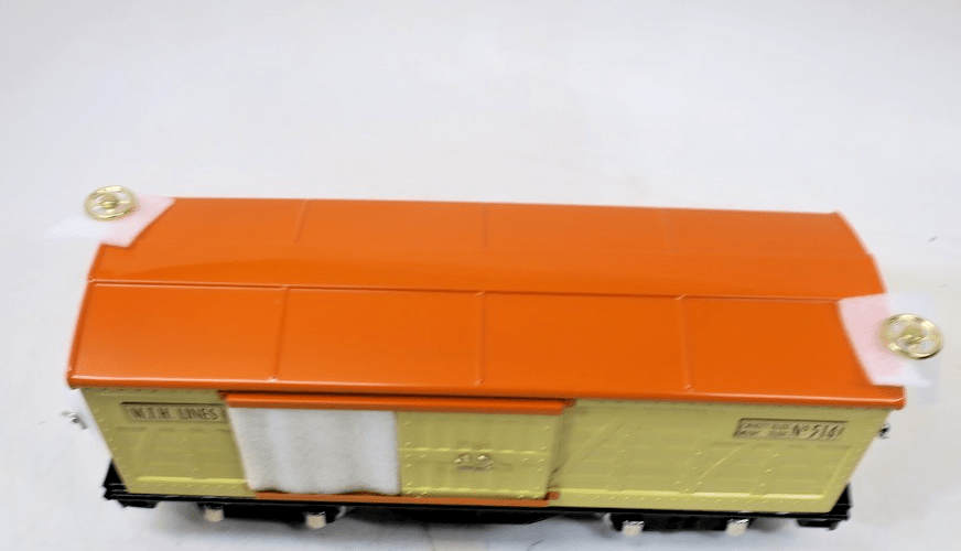 MTH TINPLATE STANDARD GAUGE 514 REEFER CAR CREAM/ORANGE/BRASS 10 - 1086 - NIB - WISE GUYS HOBBIES LLC