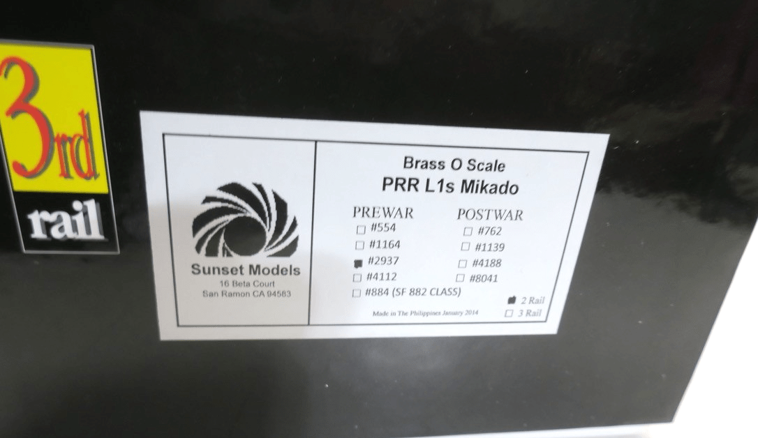 Sunset O Scale 2 Rail Brass PRR L1 2 - 8 - 2 Prewar 2937 Loco & Tender New in Box - WISE GUYS HOBBIES LLC