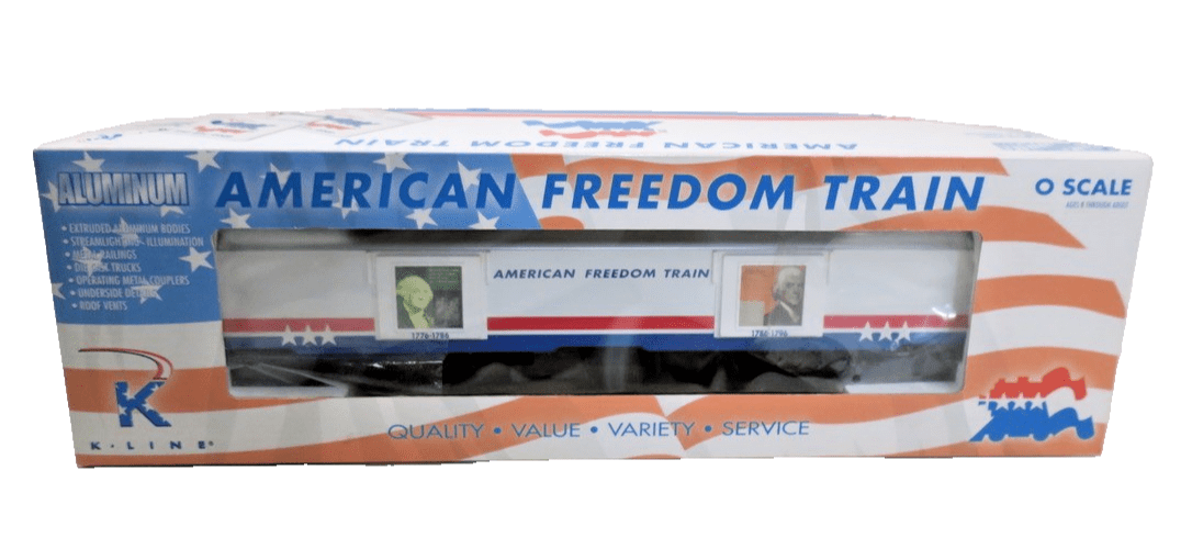 K - Line k4601 - 30101 O American Freedom Train 18"" Aluminum Display Car  101 NIB - WISE GUYS HOBBIES LLC