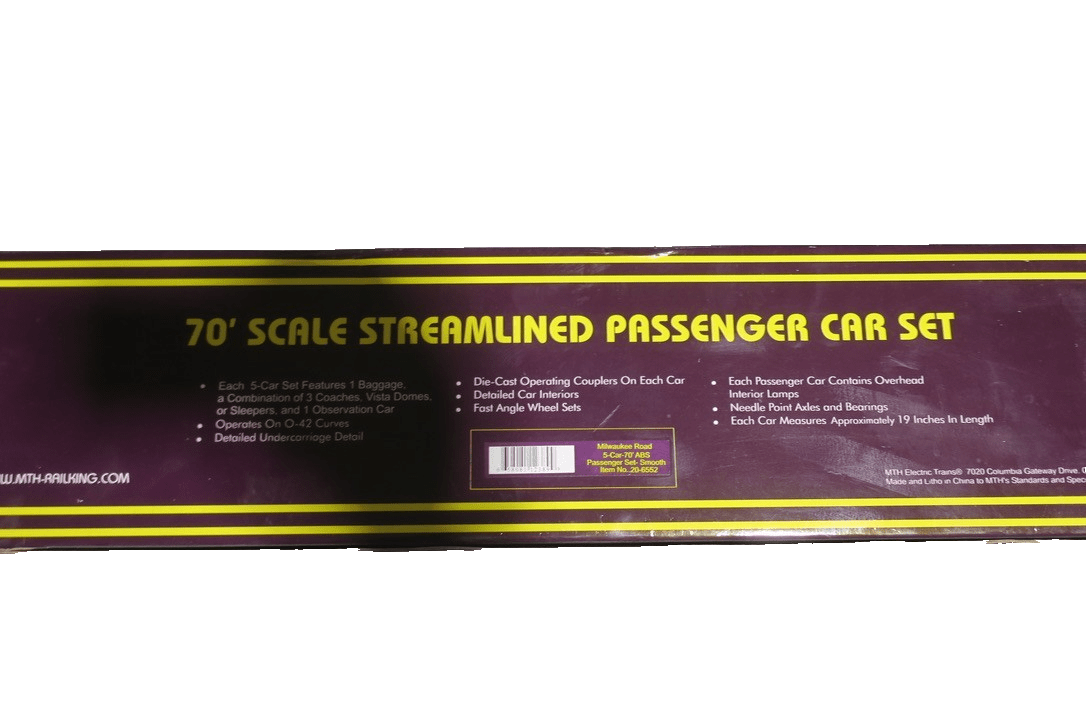 MTH Premier 20 - 65112 Milwaukee Road 70 Scale Streamlined 5 Passenger Car Set New - WISE GUYS HOBBIES LLC