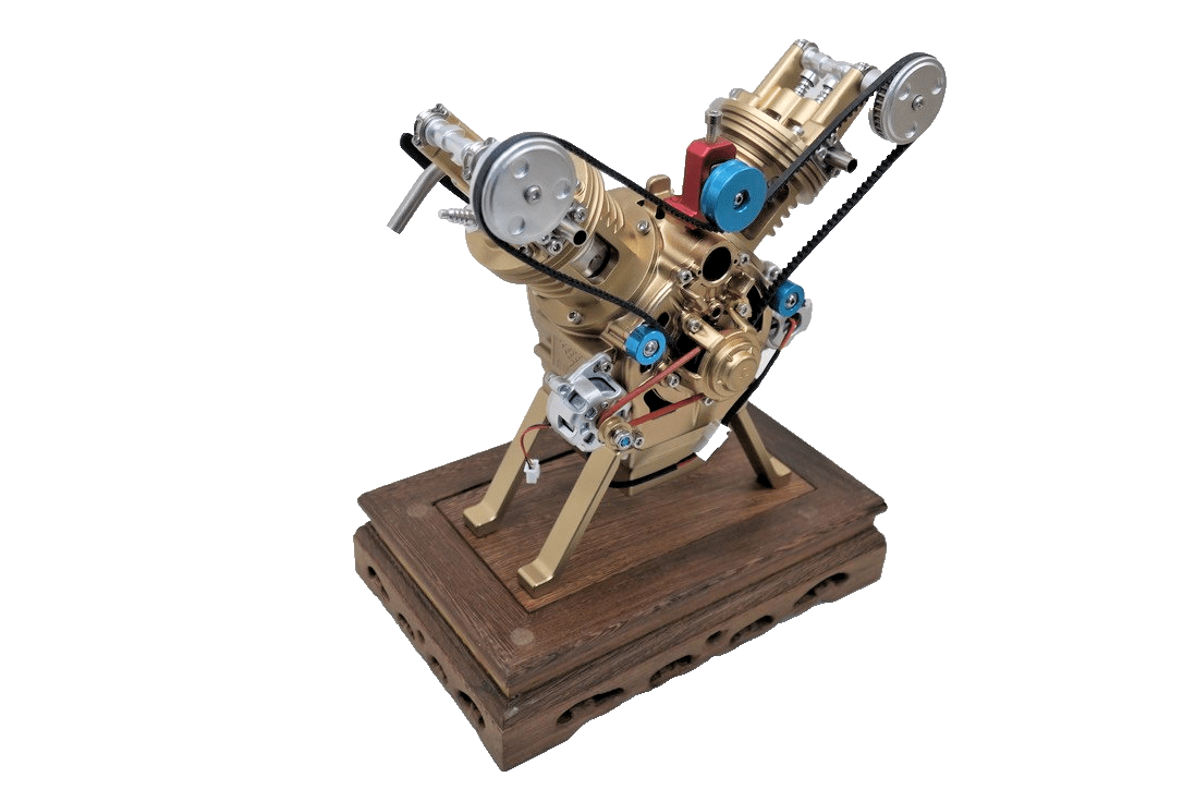 TECHING Alloy Mini Manual Assembly V2 V Twin Double - cylinder Built Model - WISE GUYS HOBBIES LLC