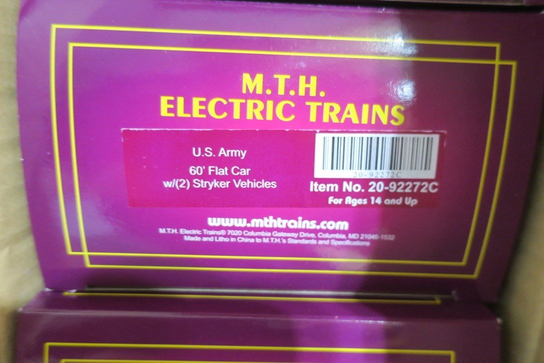 MTH 20 - 92272 U.S. Army 4 - Car Set 60' Flat Car Set w/(2) Stryker Vehicles NEW - WISE GUYS HOBBIES LLC