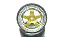 1/10 Scale On-Road 5 Spoke Gold w/ Chrome Lip Rims Hard Drift Tires Wheels 