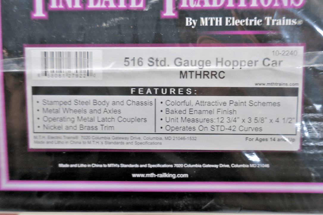 Tinplate Traditions MTH RRC 516 Standard Gauge Hopper Car 10 - 2240 Purple - WISE GUYS HOBBIES LLC