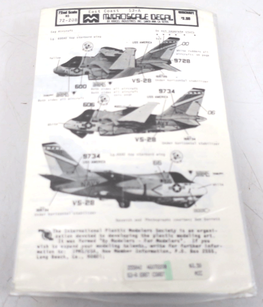 Microscale 72 - 208 East Coast S3 - A Decals - WISE GUYS HOBBIES LLC