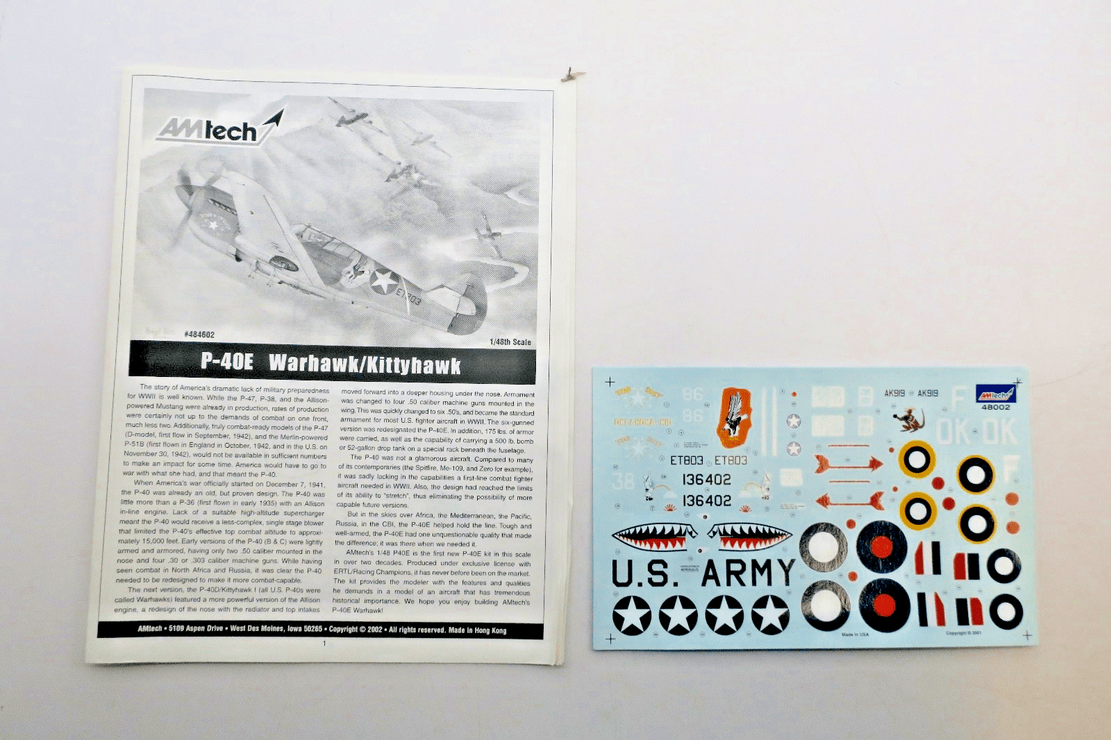 AM Tech 1/48 P - 40E "Warhawk/Kittyhawk" Model Kit 484602 - WISE GUYS HOBBIES LLC
