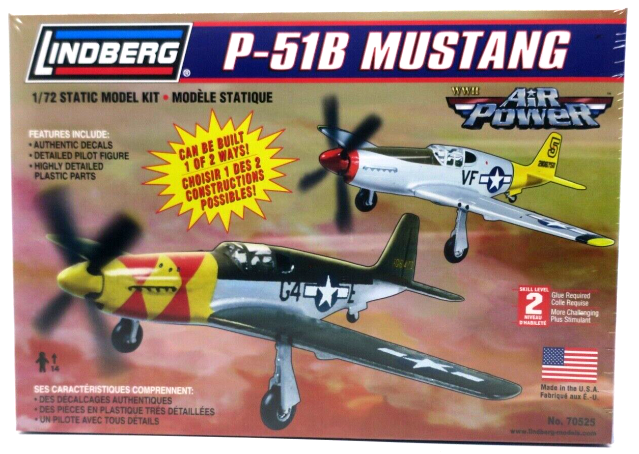 Lindberg Air Power 1/72 P-51B Mustang Model Kit No. 70525 - WISE GUYS HOBBIES LLC